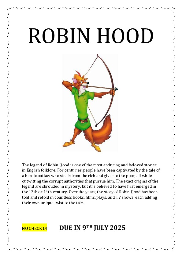 ROBIN HOOD homework